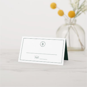 Simple Forest Green Monogram Elegant Wedding Place Card