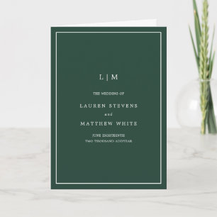 Simple Forest Green Monogram Elegant Wedding Programme