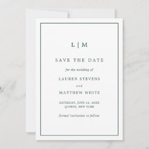 Simple Forest Green Monogram Elegant Wedding Save The Date