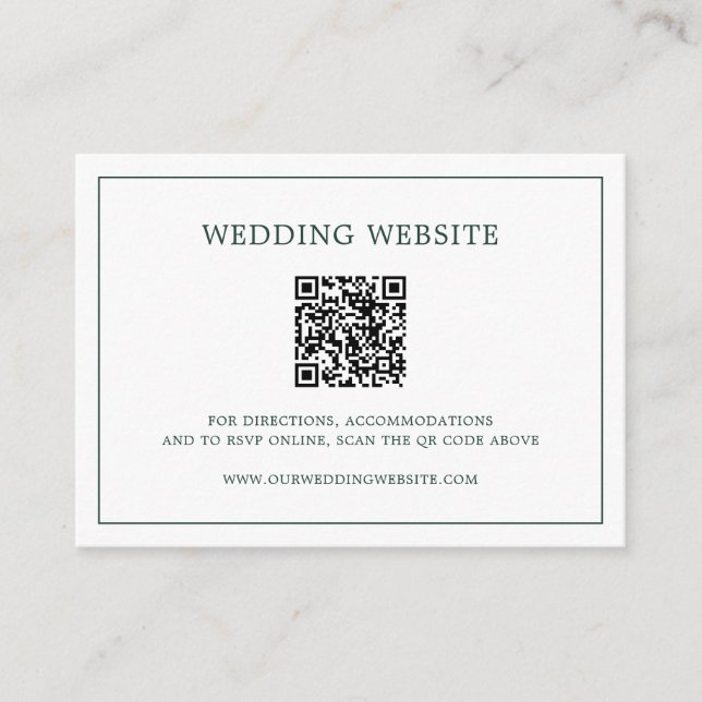 Simple Forest Green Monogram QR Code Wedding Enclosure Card (Front)