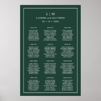 Simple Forest Green Monogram Wedding Seating Chart