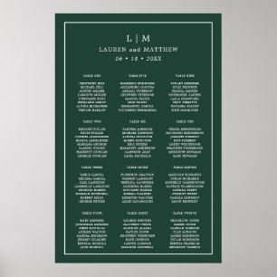 Simple Forest Green Monogram Wedding Seating Chart