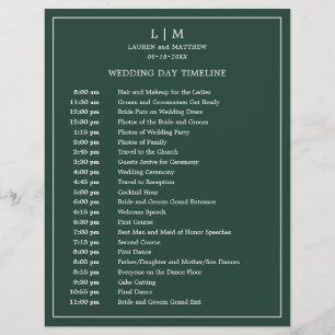Simple Forest Green Monogram Wedding Timeline