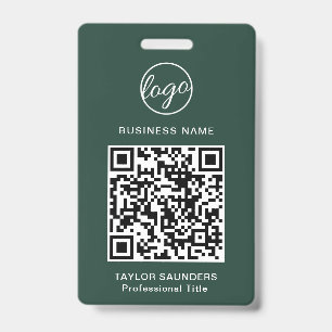Simple Forest Green QR Code Employee ID Badge