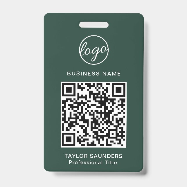 Simple Forest Green QR Code Employee ID Badge (Front)
