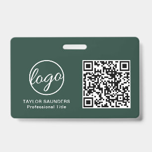 Simple Forest Green QR Code Employee ID Badge