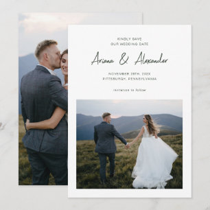 Simple Forest Green Script Photo Wedding Save The Date