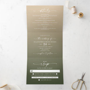 Simple Forest Green & Yellow Gold Ombre Wedding Tri-Fold Invitation
