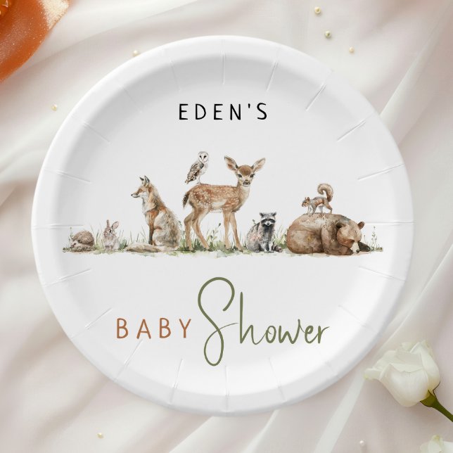 Simple Forest Woodland Animals Baby Shower Paper Plate (Creator Uploaded)