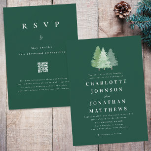 Simple Forest Woodland Green Wedding QR Code Invitation