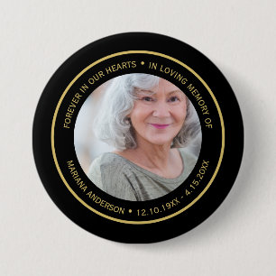 Simple Forever in Our Hearts Black & Gold Memorial 7.5 Cm Round Badge