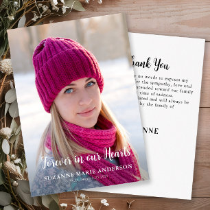Simple Forever in our Hearts Custom Photo Sympathy Thank You Card