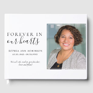 Simple Forever in Our Hearts Photo Funeral  Guest Book