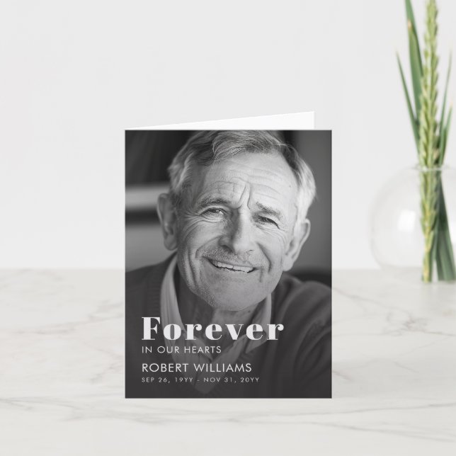 Simple Forever In Our Hearts Photo Funeral Program Card (Front)