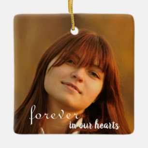Simple Forever in our hearts Photo Memorial  Ceramic Ornament