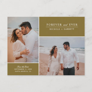 Simple Forever Two Photo Save the Date Gold Announcement Postcard