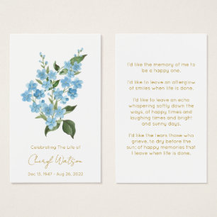 Simple Forget me not Funeral Memorial Prayer Card