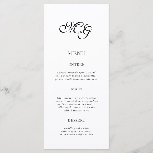  Simple Formal Black white Initials wedding Menu (Front)