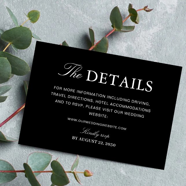 Simple Formal Black & White Wedding Information Enclosure Card (Simple black and white wedding enclosure cards keep important details organized and elegant.)