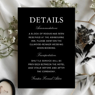 Simple Formal Black & White Wedding Information Enclosure Card