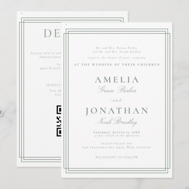 Simple Formal Classic Wedding Invitation (Front/Back)