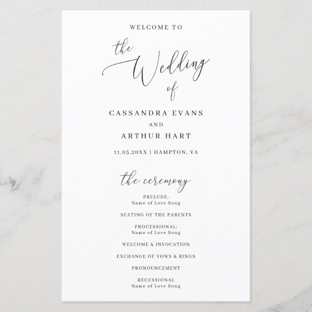 Simple Formal Elegant Classic Wedding Program (Front)