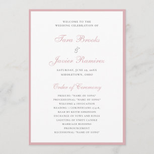 Simple Formal Elegant Pink Dusty Rose Wedding Programme