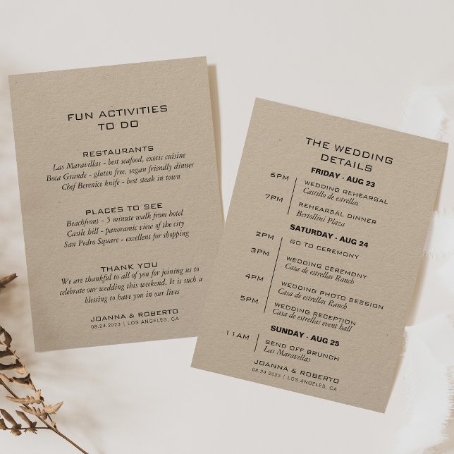 Simple Formal Kraft Wedding Itinerary Card (Creator Uploaded)