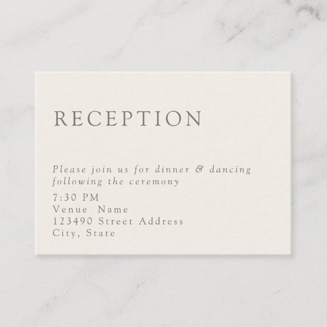 Simple Formal Minimalist Wedding Reception Taupe Enclosure Card (Front)