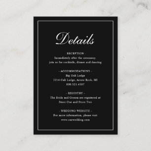 Simple Formal Traditional Elegant Black Wedding Enclosure Card