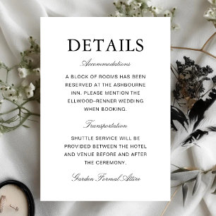 Simple Formal White & Black Wedding Information Enclosure Card