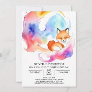 Simple Fox Party Birthday Invitation