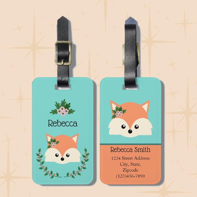 Simple Fox Personalised  Luggage Tag (Cute Adorable Personalized Cartoon Fox Luggage Tags.)