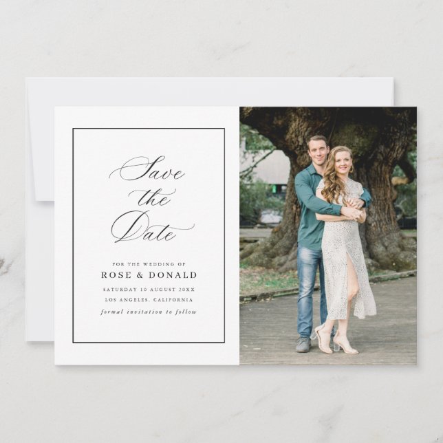 Simple frame elegant script save the date invitation (Front)