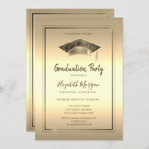Simple Frame,Graduation Cap Gold Graduation Invitation