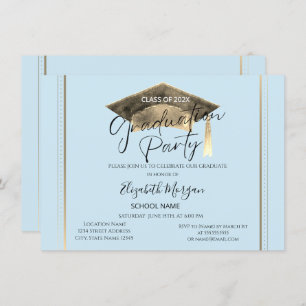 Simple Frame Graduation Cap Light Blue Graduation Invitation