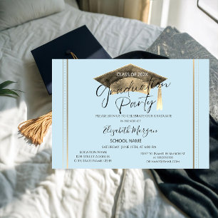 Simple Frame Graduation Cap Light Blue Graduation Invitation