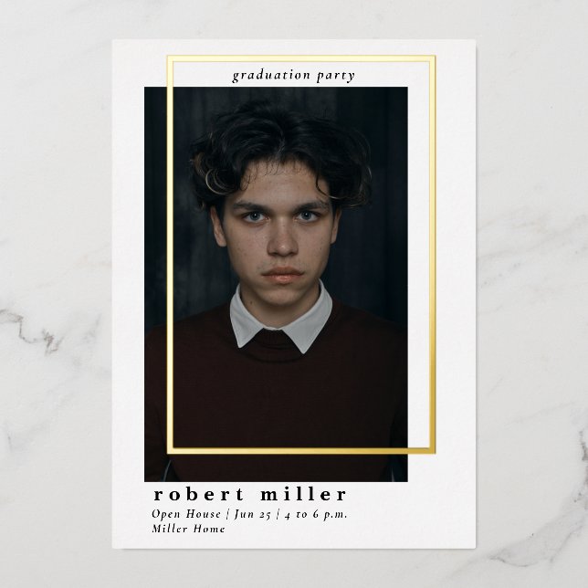 Simple Frame Modern Grad Gold Photo Graduation  (Front)