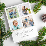 Simple Frames Modern Merry Christmas Photo Collage Holiday Card<br><div class="desc">Send Christmas greetings with this modern card featuring 4 photos framed by a thin grey border - add your custom greeting and names to personalise. The backside features a thin stripe pattern - easily change the background colour by clicking on customise and then scrolling to the colour picker. Modern and...</div>