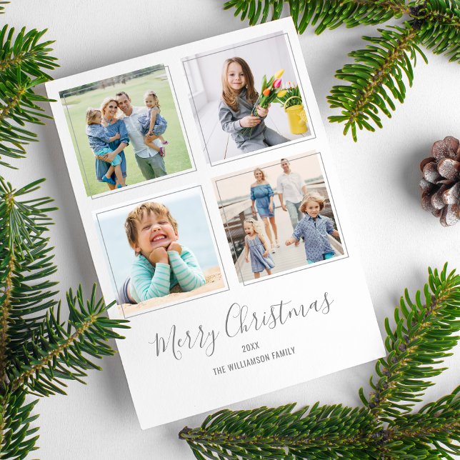 Simple Frames Modern Merry Christmas Photo Collage Holiday Card (Creator Uploaded)