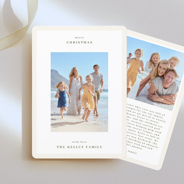 Simple Frames Moss Green on Beige Photo Christmas Holiday Card (Creator Uploaded)