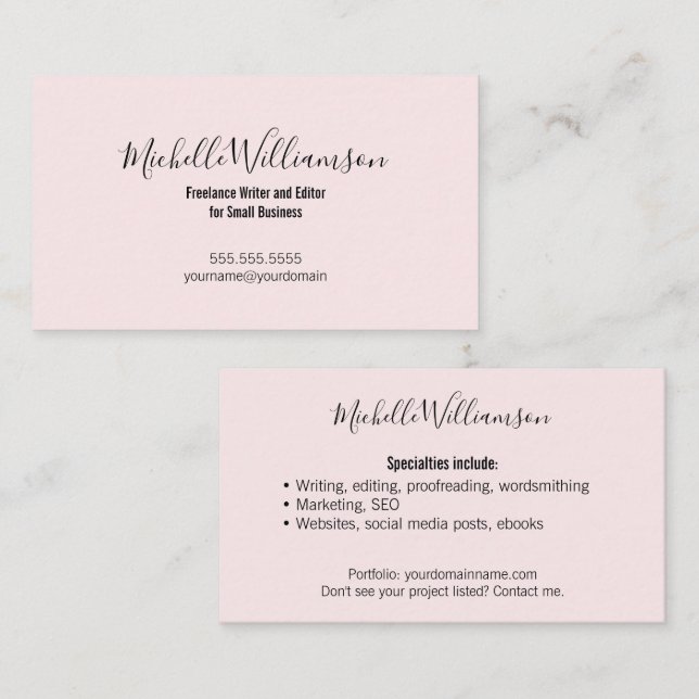 Simple Freelancer Entrepreneur Blush Pink Black Business Card (Front/Back)