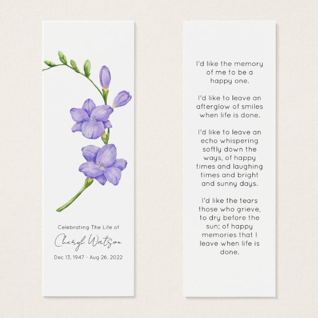 Simple Freesia Funeral Memorial Bookmark (Front & Back)