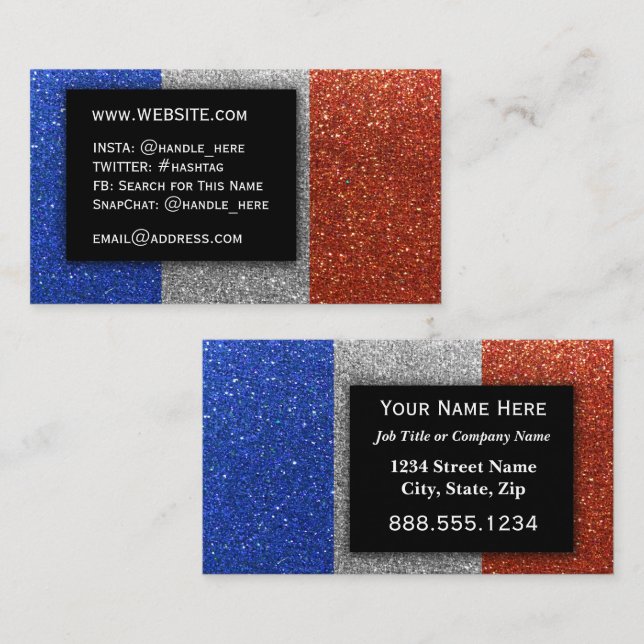 Simple French Flag Glitter Professional Executive Business Card (Front/Back)