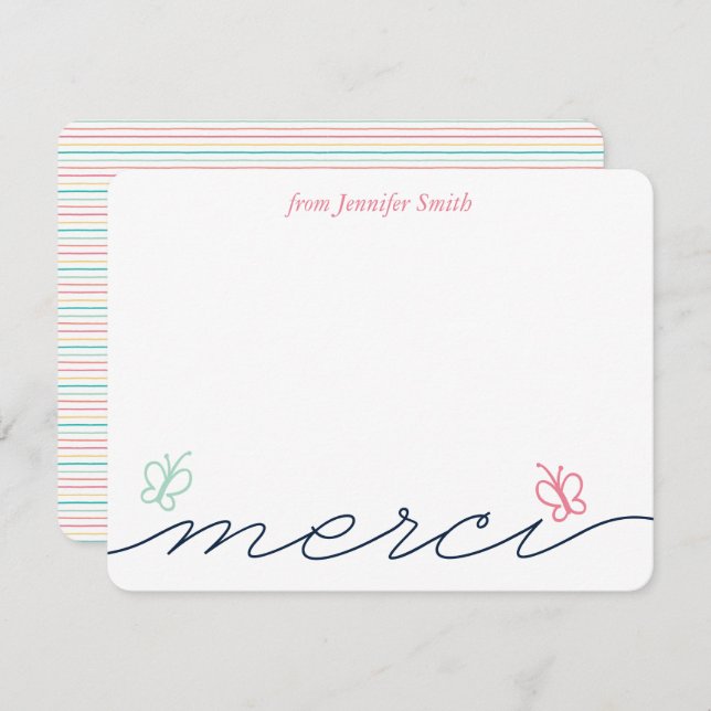 Simple French Merci Butterfly Thank You Note Invitation (Front/Back)