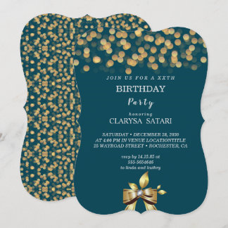 Simple fresh colourful gold bow Birthday party Invitation