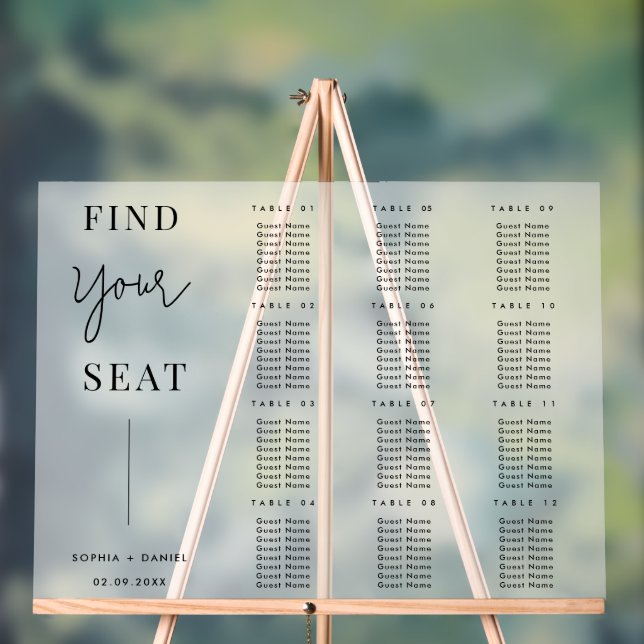 Simple Frosted Acrylic Seating Chart For Wedding (Neutral)