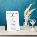 Simple Fruit of the Spirit Galatians 5 Plaque<br><div class="desc">Beautiful KJV Bible Verse Plaque
Galatians 5:22-23
King James Version
22 But the fruit of the Spirit is love,  joy,  peace,  longsuffering,  gentleness,  goodness,  faith, 

23 Meekness,  temperance: against such there is no law.

Modern black and white simple typography with decorative cross.</div>