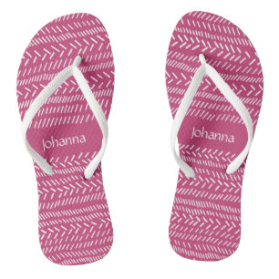 Simple Fuchsia Pink White Stripes Boho Add Name Jandals