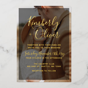 Simple Full Photo Overlay Wedding Foil Invitation